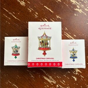 Hallmark Christmas Carousel Ornament Set - Red, Green, Gold